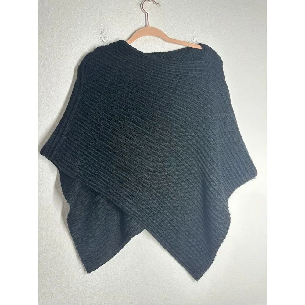 Essentiel Women’s Wool Blend Ponch Black Ribbed One Size